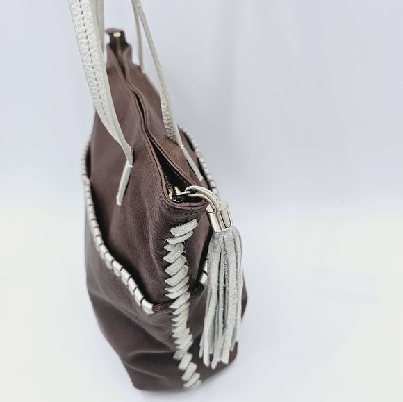 Jack Rogers Brown Leather Shoulder Bag Purse with Tassel - Picture 6 of 16